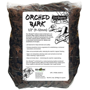 Bag of orchid bark with a label on a white background