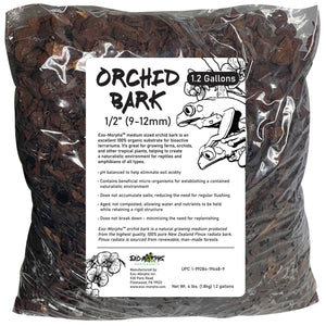 Bag of orchid bark with a label on a white background