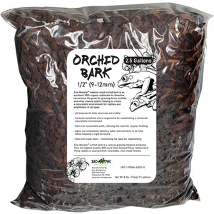 Bag of orchid bark with a label on a white background