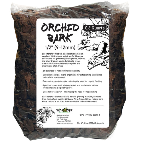 Bag of orchid bark with a label on a white background