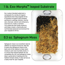 Load image into Gallery viewer, Exo-Morphs Isopod Substrate packaging with sphagnum moss and product description text.